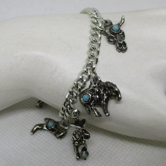 South Western Charm Bracelet Turquoise Cabochon Western Charm Bracelet Southwest - Picture 9 of 10